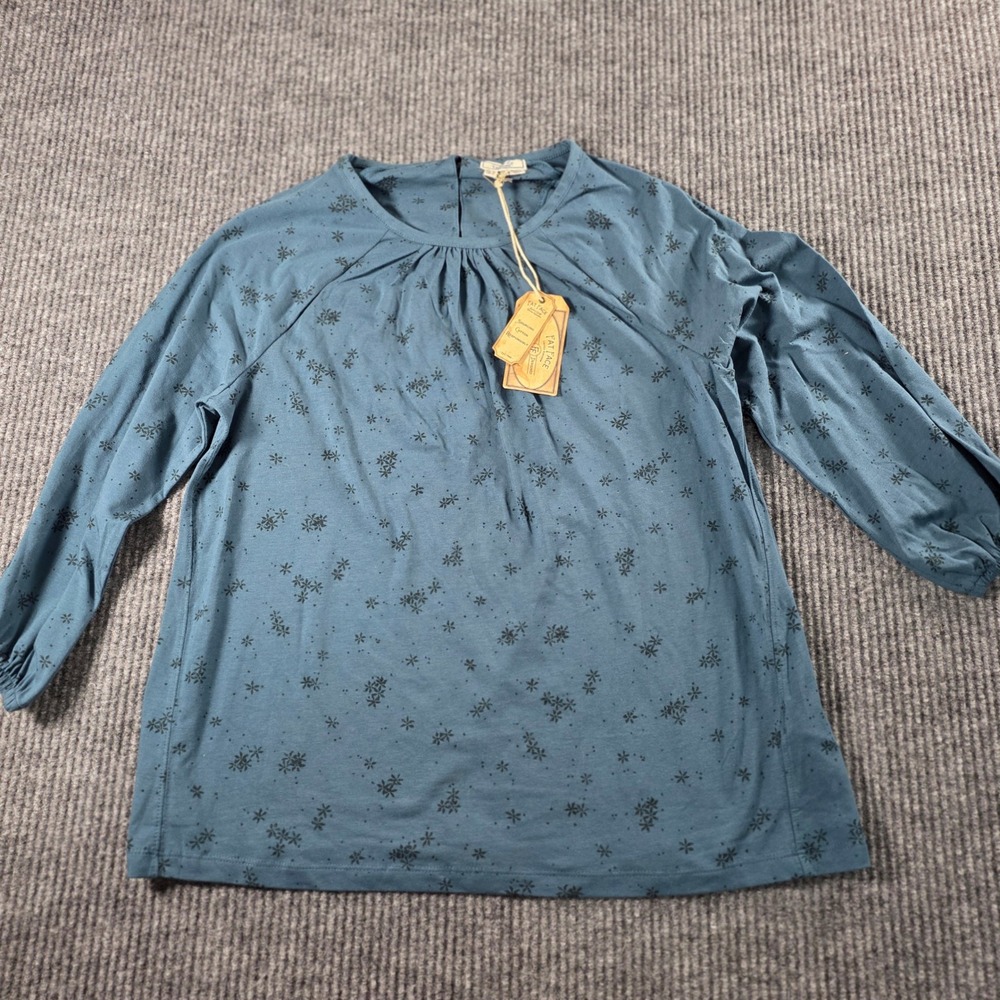 FatFace Teal Blue Floral Star Print Cotton Long Sleeve Top Blouse Womens Size 6